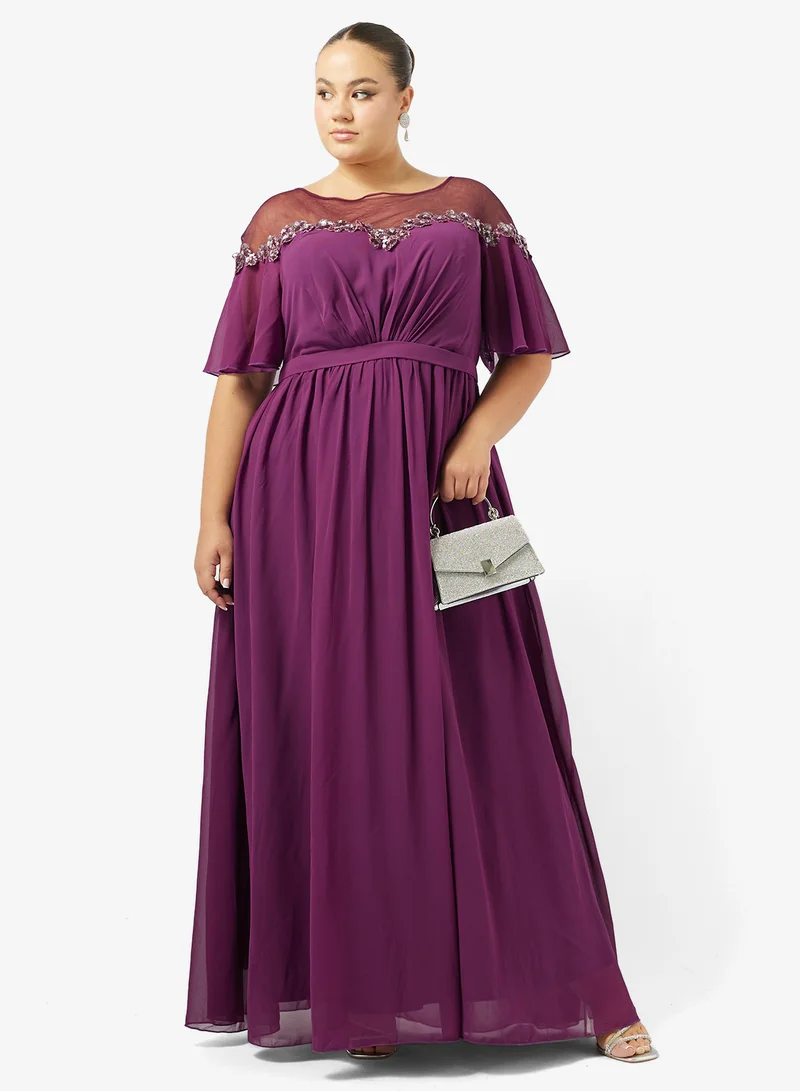 Khizana  Plus Size A-line Dress With Sheer Neckline for Women | Best Price UAE